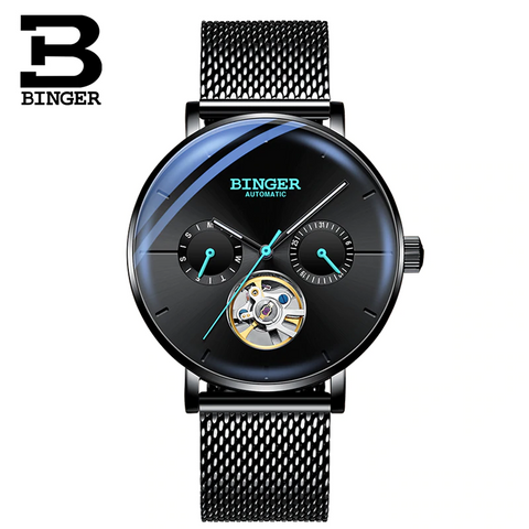 Image of Binger Swiss Mechanical Black Business Luxury Men Watch B 8612