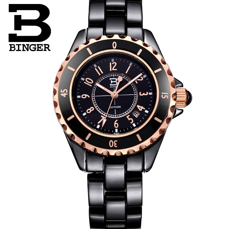 Binger Swiss Quartz Luxury Women Ceramic Watch B 8008