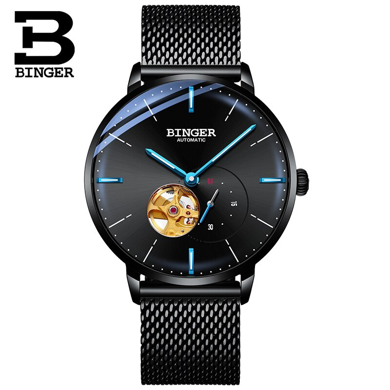 Binger Swiss Mechanical Black Business Luxury Men Watch B 5085M-1