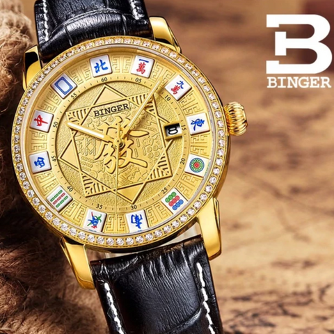 Binger Swiss Mechanical Luxury Gold Men Watch B 5055