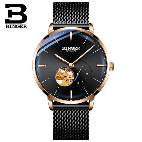 Image of Binger Swiss Mechanical Black Business Luxury Men Watch B 5085M-1