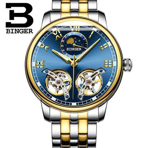 Binger Swiss Double Tourbillon Mechanical Watch Men B 8607