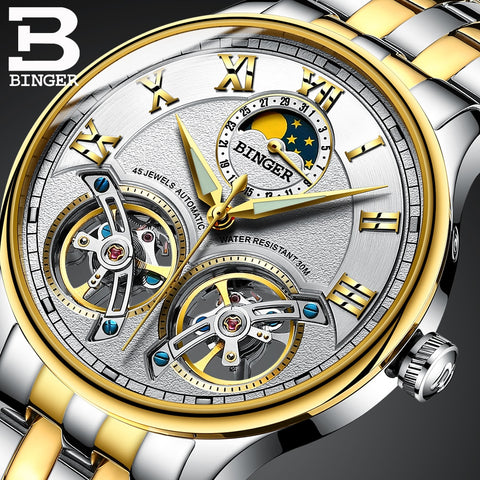 Image of Binger Swiss Double Tourbillon Rugged Luxury Mechanical Watch Men B 8606 B