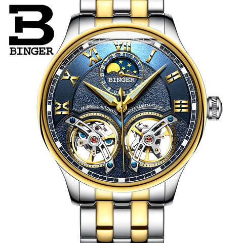 Binger Swiss Double Tourbillon Rugged Luxury Mechanical Watch Men B 8606 B