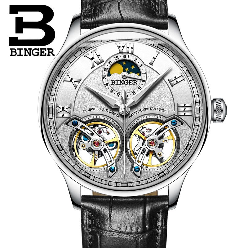Binger Swiss Double Tourbillon Rugged Luxury Mechanical Watch Men B 8606 B