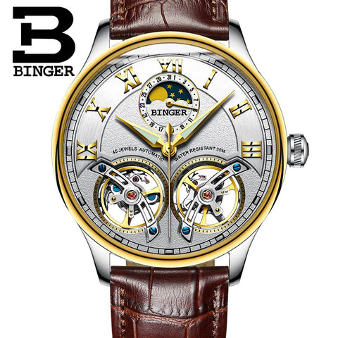 Image of Binger Swiss Double Tourbillon Rugged Luxury Mechanical Watch Men B 8606 B