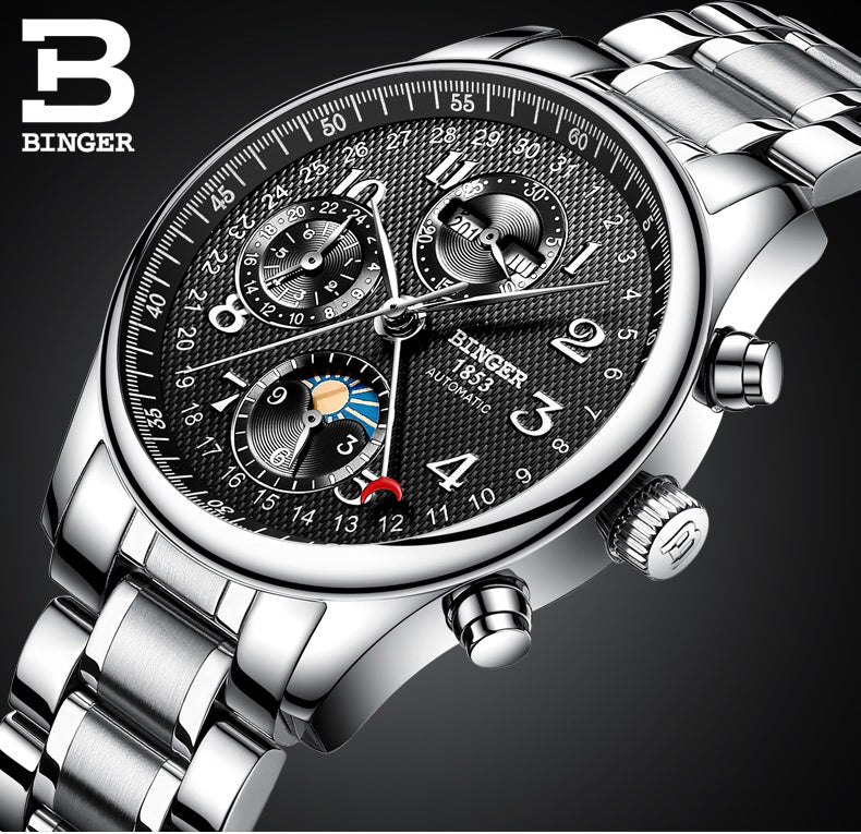 Binger Swiss Moon Phase Mechanical Watch Men B 603-8