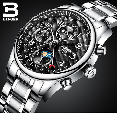 Image of Binger Swiss Moon Phase Mechanical Watch Men B 603-8