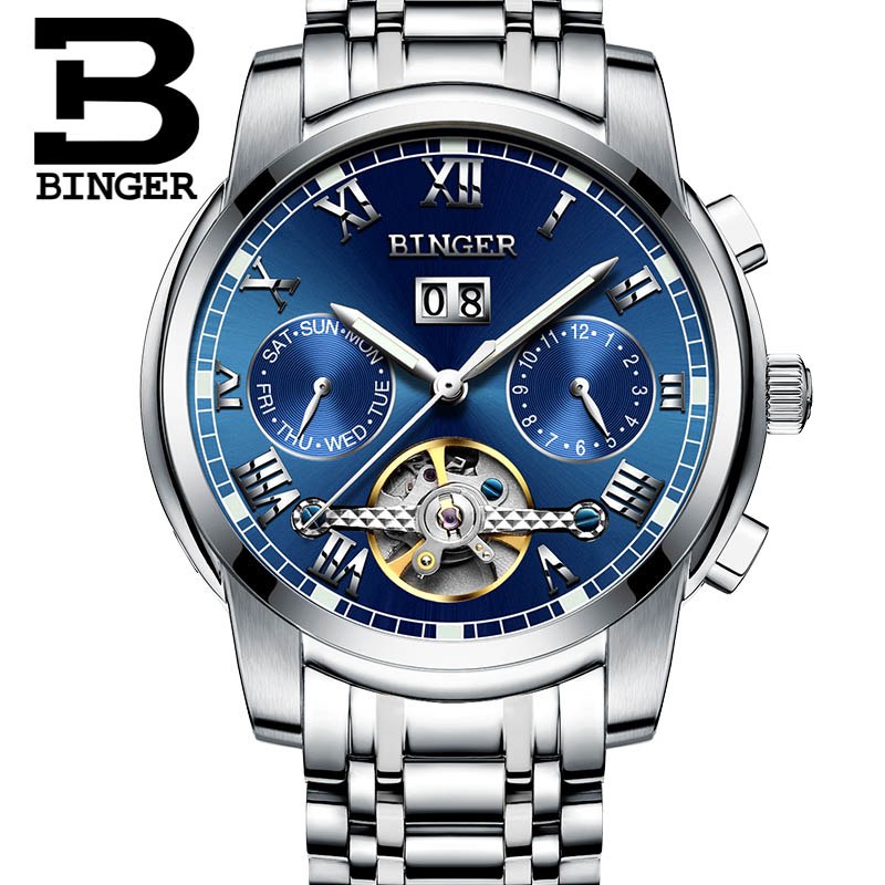 Binger Swiss Sapphire Tourbillon Watch Men B 8601