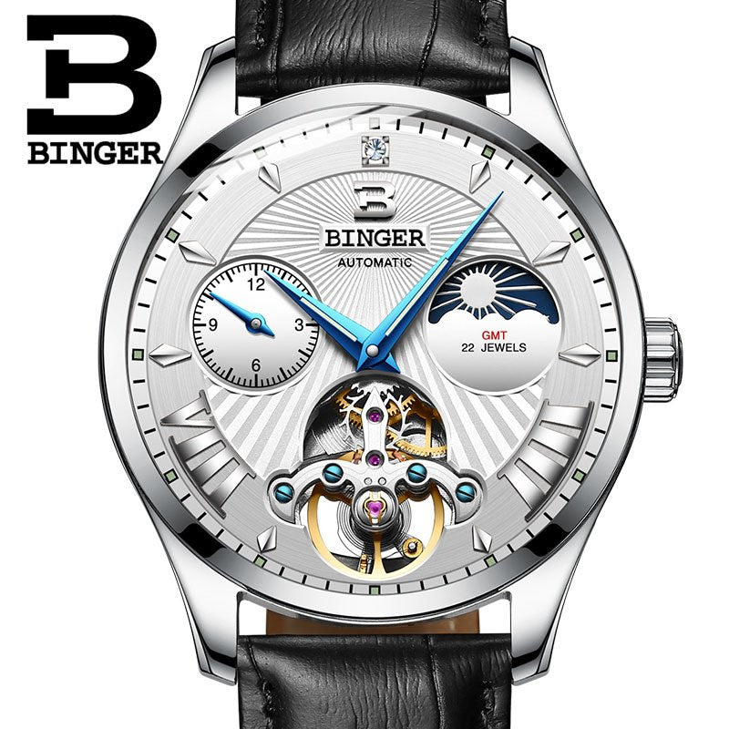 Binger Swiss 22 jewels Tourbillon Mechanical Men Watch B 1186