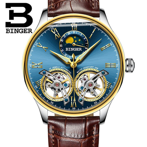 Image of Binger Swiss Double Tourbillon Elegant Mechanical Watch Men B 8606 A