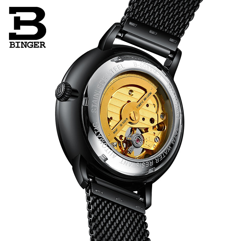 Binger Swiss Mechanical Black Business Luxury Men Watch B 5085M-1