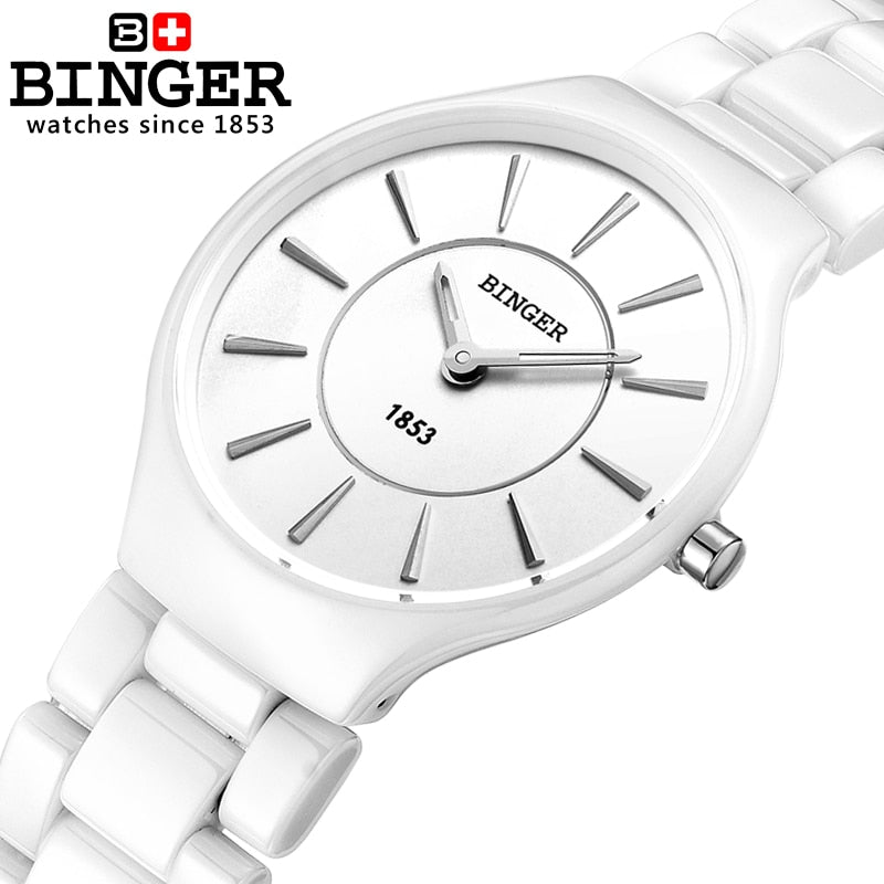 Binger Swiss Ceramic Ultra Slim Quartz Watch Women B 8006