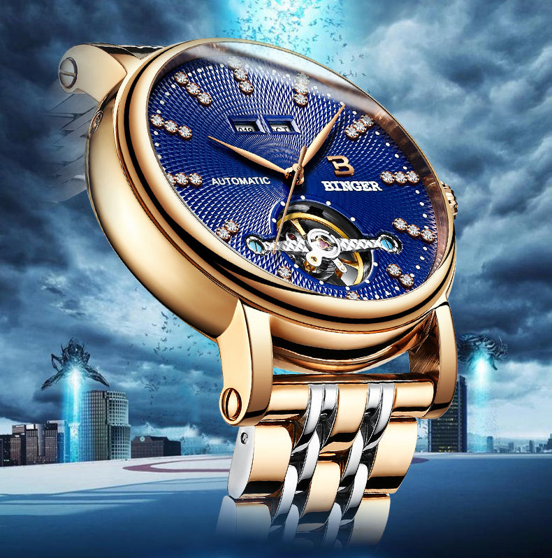 Binger Swiss Diamond Studded Mechanical Watch Men B 1173