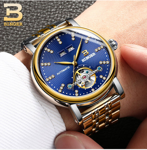 Image of Binger Swiss Diamond Studded Mechanical Watch Men B 1173