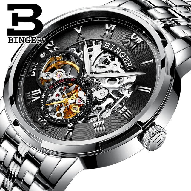 Binger Swiss Skeleton Mechanical Men's Watch B 5036