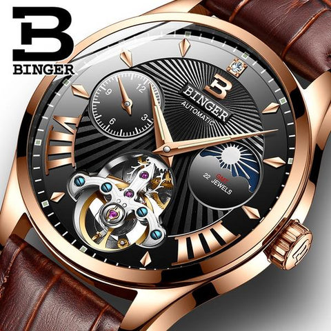 Image of Binger Swiss 22 jewels Tourbillon Mechanical Men Watch B 1186