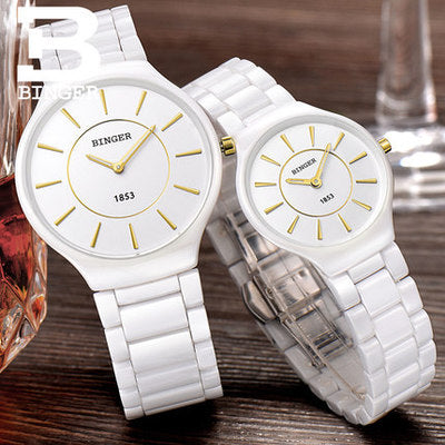 Image of Binger Swiss Ceramic Quartz Couple Watch BS8006CB